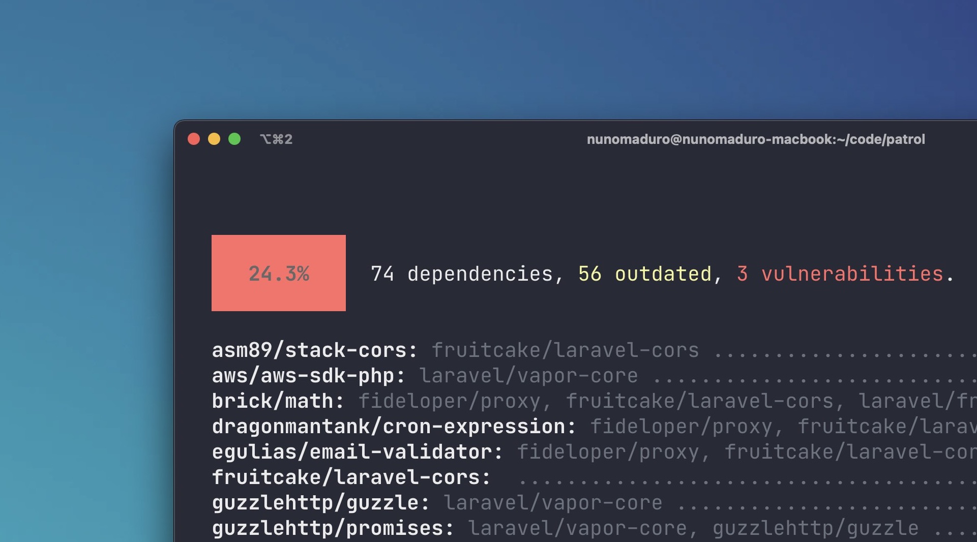 enunomaduro's tweet card. Patrol is an elegant command-line tool that keeps your PHP Project's dependencies in check. - nunomaduro/patrol