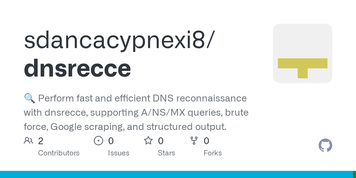 akaclandestine's tweet card. 🔍 Perform fast and efficient DNS reconnaissance with dnsrecce, supporting A/NS/MX queries, brute force, Google scraping, and structured output. - sdancacypnexi8/dnsrecce