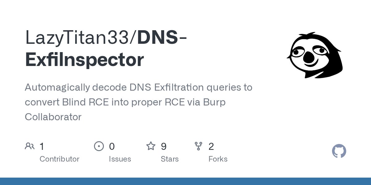 akaclandestine's tweet card. Automagically decode DNS Exfiltration queries to convert Blind RCE into proper RCE via Burp Collaborator - LazyTitan33/DNS-Exfilnspector
