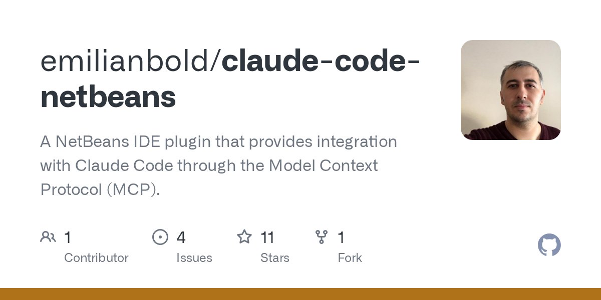 emilianbold's tweet card. A NetBeans IDE plugin that provides integration with Claude Code through the Model Context Protocol (MCP). - emilianbold/claude-code-netbeans