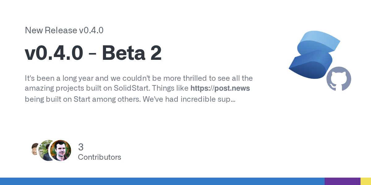 solid_js's tweet card. It's been a long year and we couldn't be more thrilled to see all the amazing projects built on SolidStart. Things like https://post.news being built on Start among others. We've had in...