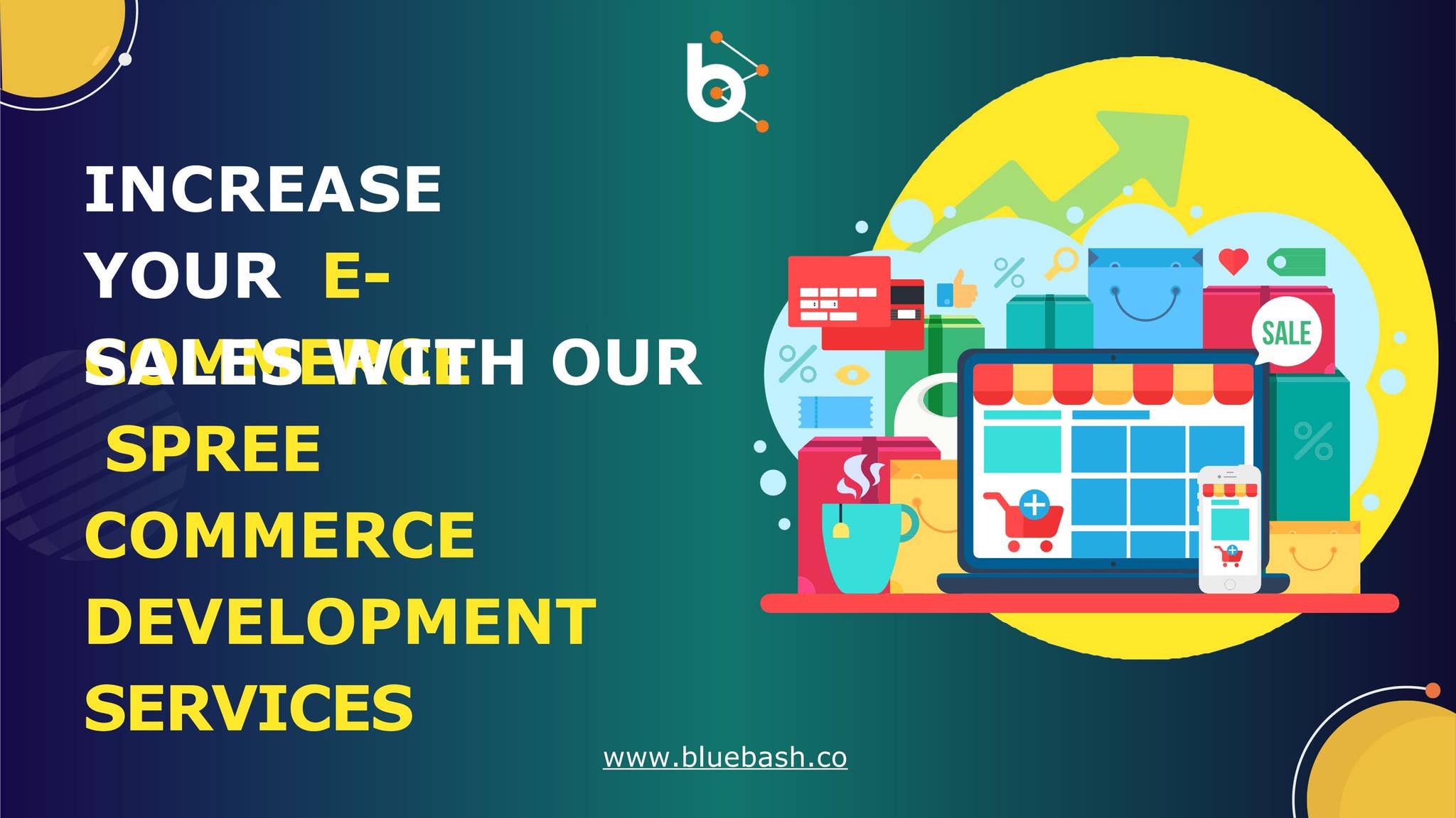 BlueBashCo's tweet card. Bluebash is a leading Spree Commerce company in India, offering customized services like installation, theme development, website design, and plugin/extension development, delivered by skilled Spree e