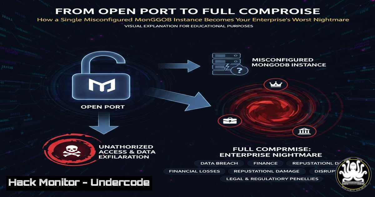 UndercodeUpdate's tweet card. From Open Port to Full Compromise: How a Single Misconfigured MongoDB Instance Becomes Your Enterprise's Worst Nightmare + Video - "Undercode Testing":