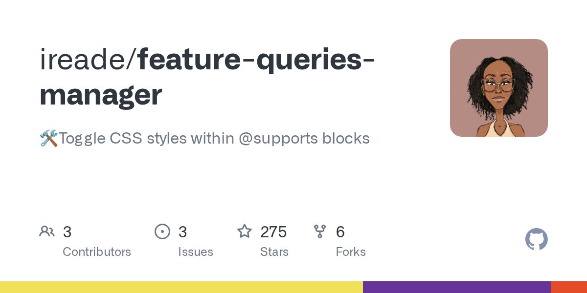 WebFieldManual's tweet card. 🛠Toggle CSS styles within @supports blocks. Contribute to ireade/feature-queries-manager development by creating an account on GitHub.