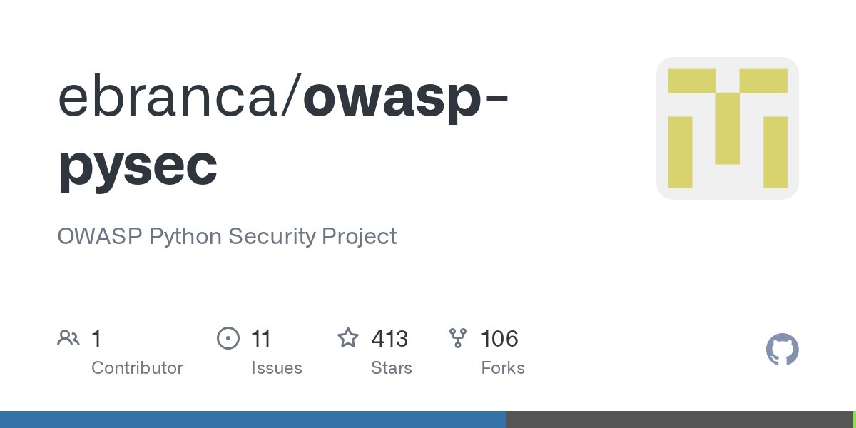 Python4Jobs's tweet card. OWASP Python Security Project. Contribute to ebranca/owasp-pysec development by creating an account on GitHub.