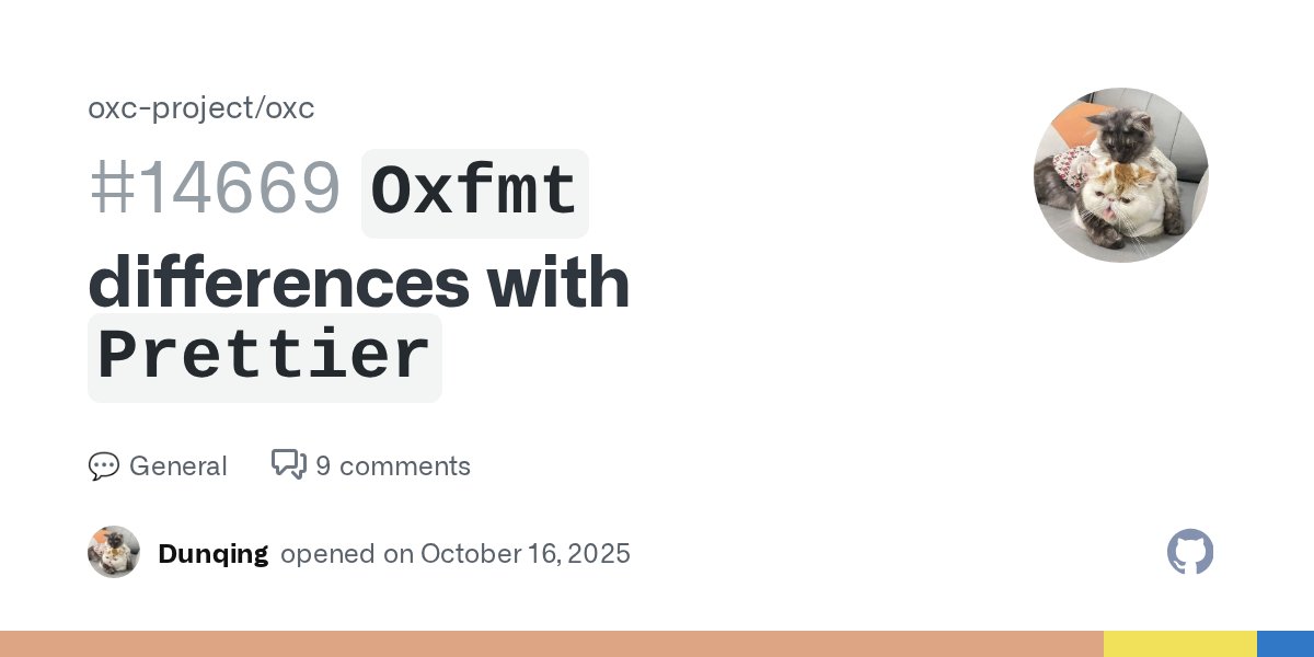 youyuxi's tweet card. This issue tracks formatting differences between Oxfmt and Prettier, and documents decisions on whether to align or accept the differences. Background Oxfmt is ported from Biome, but we aim to make...