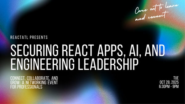 ReactATL's tweet card. Join us for an evening of authentication deep-dives, AI innovation, and engineering leadership insights — proudly presented with **REFACTR.TECH**, **AtlantaJS**, **Atlanta