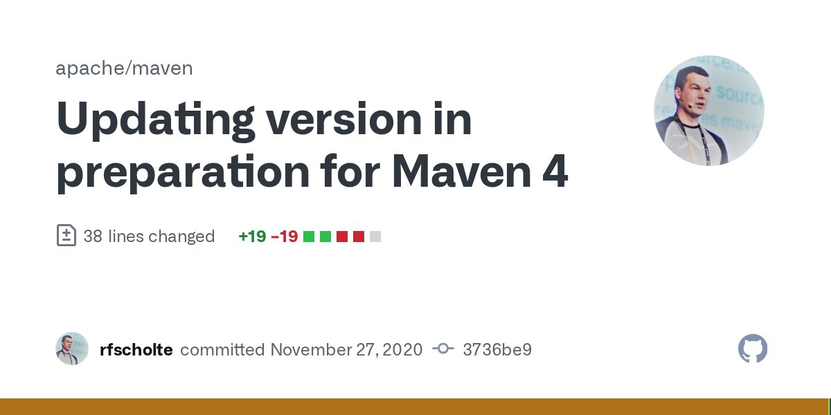 rfscholte's tweet card. Updating version in preparation for Maven 4 · apache/maven@3736be9