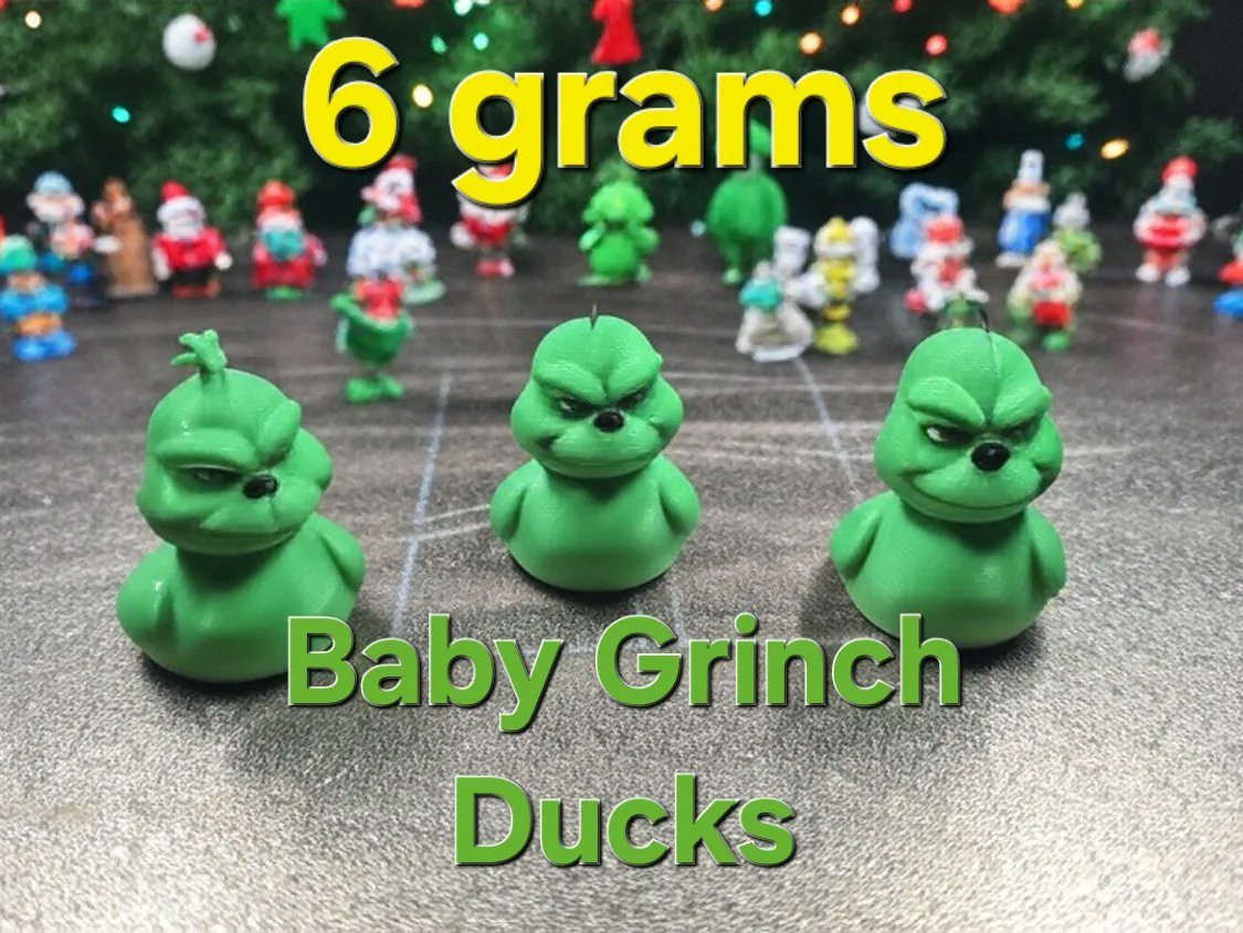 EveryTPlusULTRA's tweet card. christmas baby grinch duck for the holidays and all year round, no need for supports theres a slight droop on the hair but i think it looks natural and save on filament, ive also included one with...