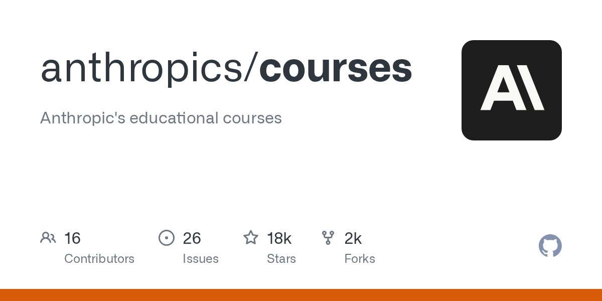 amitcoder1's tweet card. Anthropic's educational courses. Contribute to anthropics/courses development by creating an account on GitHub.