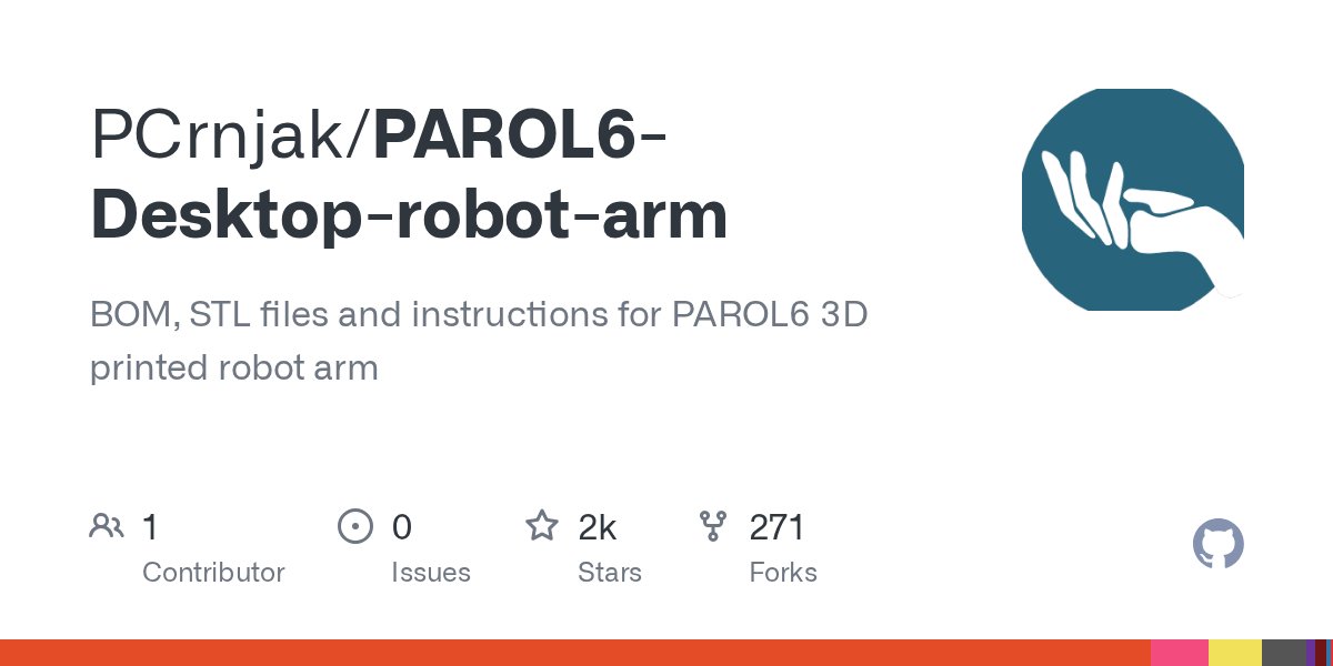 angularjsdev's tweet card. BOM, STL files and instructions for PAROL6 3D printed robot arm - PCrnjak/PAROL6-Desktop-robot-arm