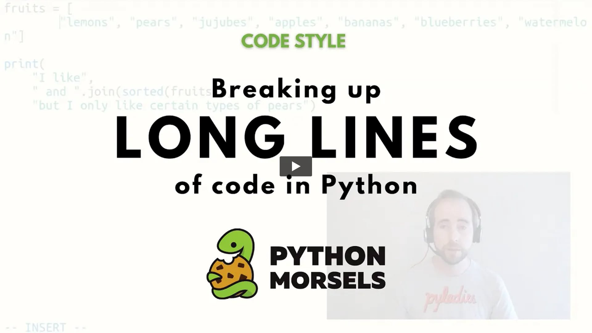 PythonMorsels's tweet card. Have a long line of code? If you don't have brackets or braces on your line yet, you can add parentheses wherever you'd like and put line breaks within them. We call this "implicit line continuation".