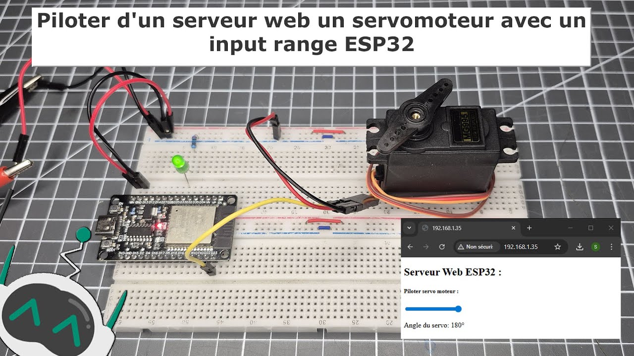 Projetsduino's tweet card. Piloter d'un serveur web un servomoteur avec un input range ESP32