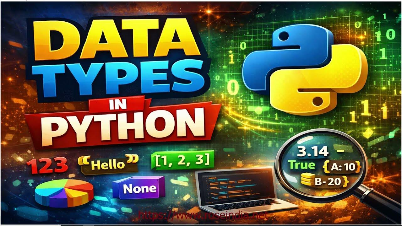 roseindiatech's tweet card. Python for Data Science: Data Types in Python