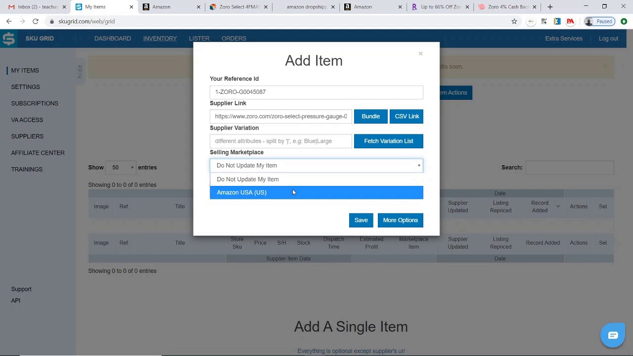MarkTeach197376's tweet card. Adding an Item to Sku Grid - for Amazon Dropshipping