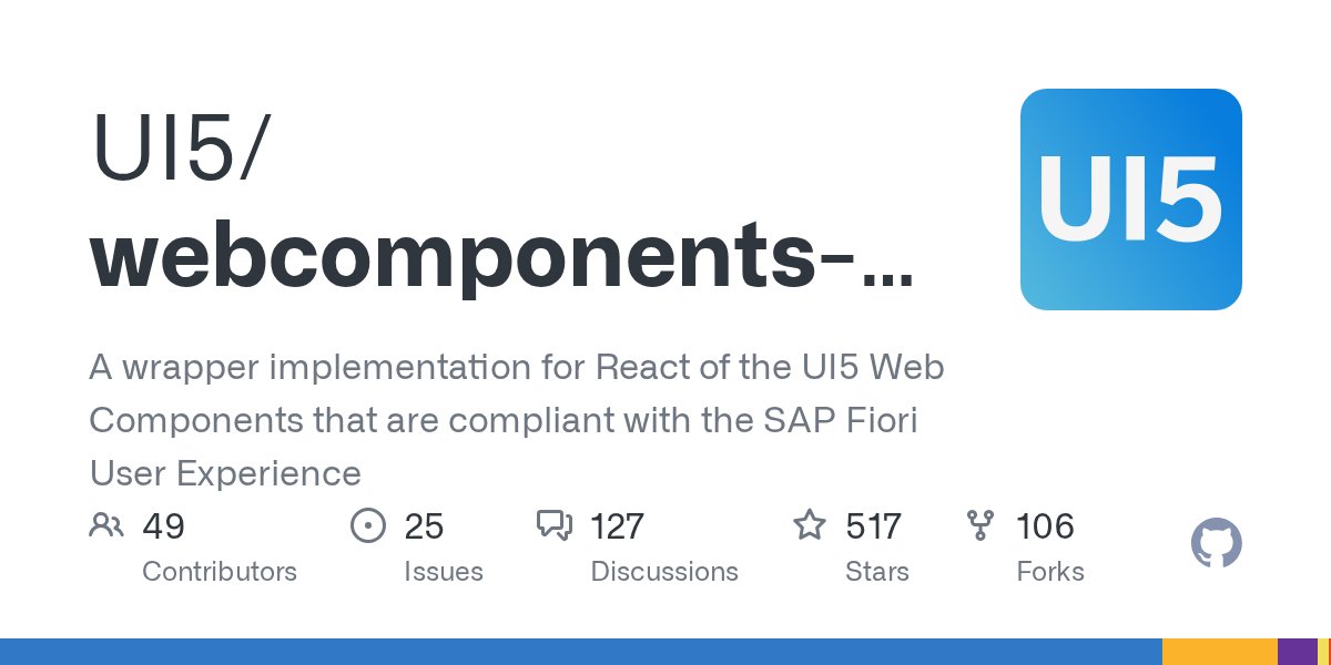 ui5webcomps's tweet card. A wrapper implementation for React of the UI5 Web Components that are compliant with the SAP Fiori User Experience - UI5/webcomponents-react