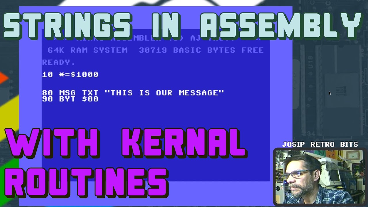 TheOasisBBS's tweet card. Learn how to work with strings in Assembly using Commodore 64 KERNAL routines. This tutorial simplifies string printing and is a sequel to the basic Assembly programming video.