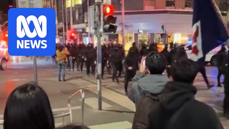 kendalls's tweet card. Premier Jacinta Allan says "Nazis", "goons" will not be tolerated after about 100 people marched through Melbourne dressed in black and chanting.