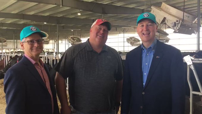 Governor Ricketts and Department of Ag Director Wellman at Larson Dairy Farm near Creston Nebraska