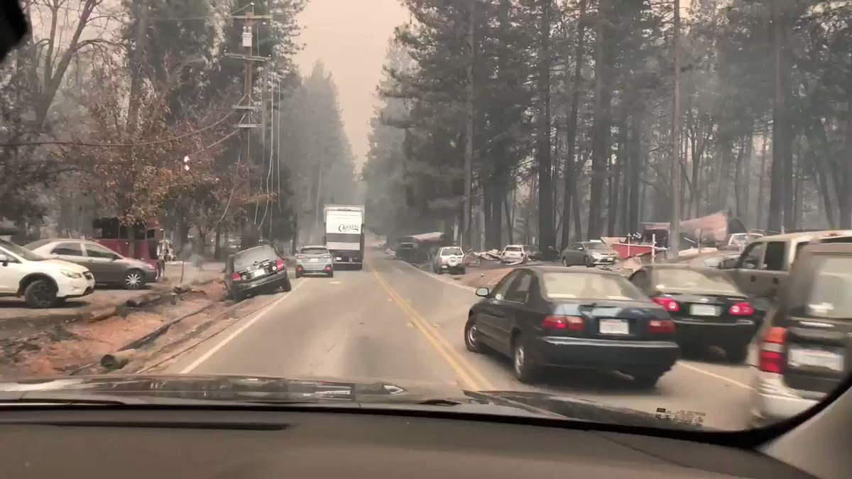 These abandoned and burned out cars shows you what a panic it must have been for residents trying to escape the Camp Fire. Unreal scenes in Paradise, CA, this morning. #CampFire