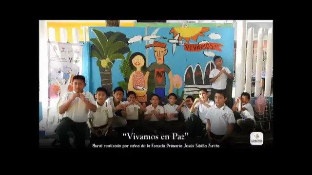 Niñas y niños de primaria realizaron el Mural #VivamosEnPaz. Así es como @Cenepred_Tab fomenta la sana convivencia y los ambientes libres de violencia. #NosMueveLaPaz