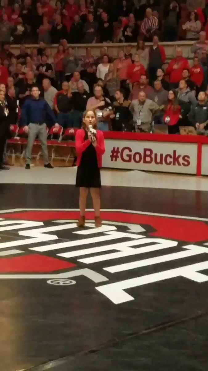 Big moment today as Mora was fortunate enough to sing at historic St. John's Arena as @wrestlingbucks hosted @BadgerWrestling.