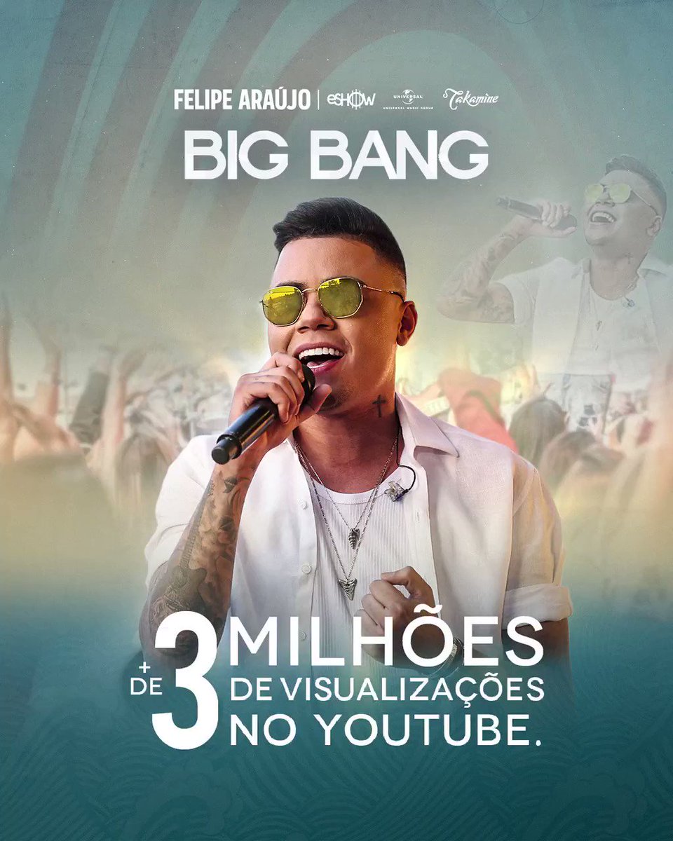 Foi explosão mesmo! 💥 🎶 Mais de 3 milhões de views no clipe #BigBang. Valeu turma!!!!✌🏽 #FelipeAraújo #PorInteiro