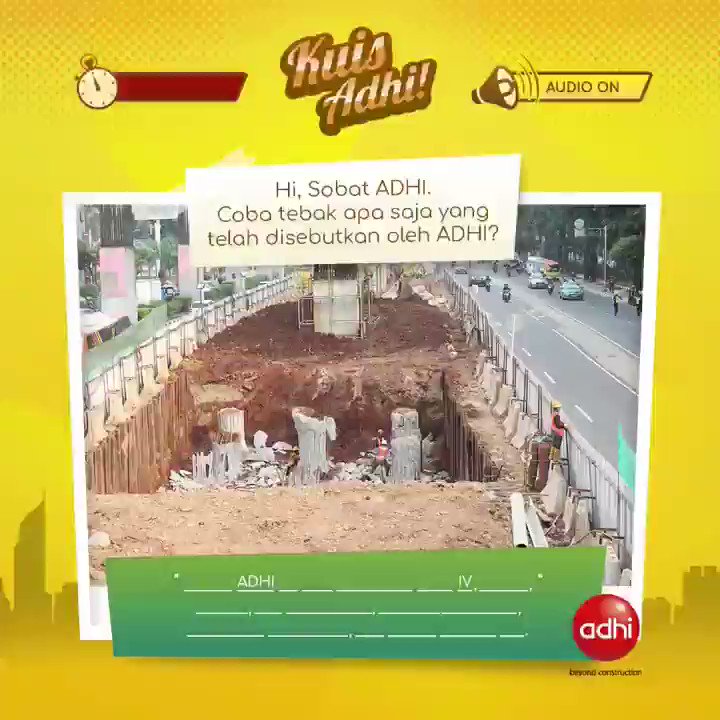Sobat, sudah tahu kata - kata apa saja yang telah ADHI sebutkan dalam video? Ayo tebak kata-kata tersebut dan jawab dengan reply tweet ini.
Menangkan uang elektronik senilai 100K!
S&K https://bit.ly/2LjYu9hÂ
#KuisADHI
#ADHIKarya
#BeyondConstruction
