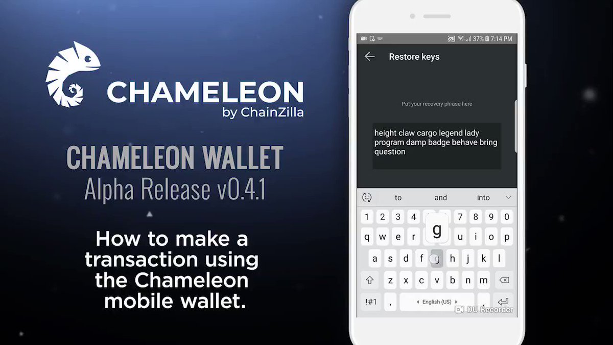 This is a small demonstration of how to make a transaction using the Chameleon Wallet. Full Video: https://youtu.be/ABAYPD7drV8 - Chameleon will play a vital role in our ecosystem, making it easy to onboard clients and host their crypto assets. @KomodoPlatform @NEMofficial $ZILLA