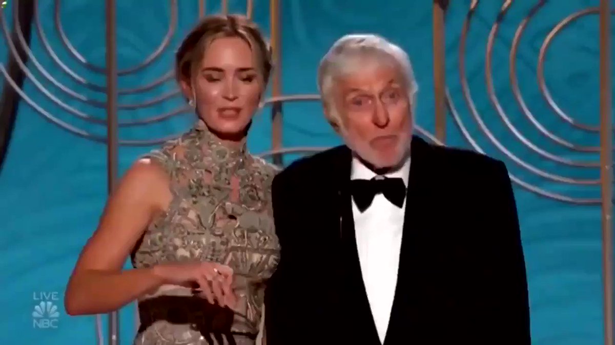Emily Blunt putting on her glasses because she can’t see the teleprompter (2019)