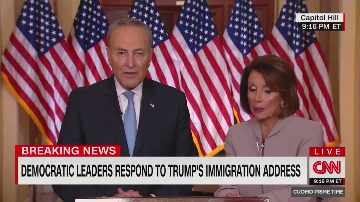 Chuck Schumer tonight: Trump’s border wall is “ineffective” and “unnecessary”
Chuck Schumer in 2009: "630 miles of border fence" made our southern border "far more secure" because it "created a significant barrier to illegal immigration"