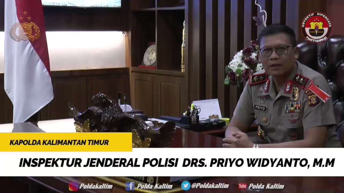 Kapolda Kalimantan Timur Irjen Pol. Drs. Priyo Widyanto, M.M. beserta staf dan Bhayangkari mengucapkan Selamat Hari Ulang Tahun TVRI Kaltim Ke-26 Tahun.
@TVRINasional @TVRI_Kaltim_