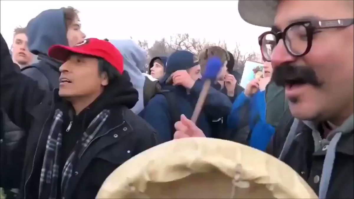Nathan Phillips, a native American and a Vietnam veteran, taunted in Washington DC by #MAGA hat wearing students from Covington Catholic High School on January 19, 2019.
