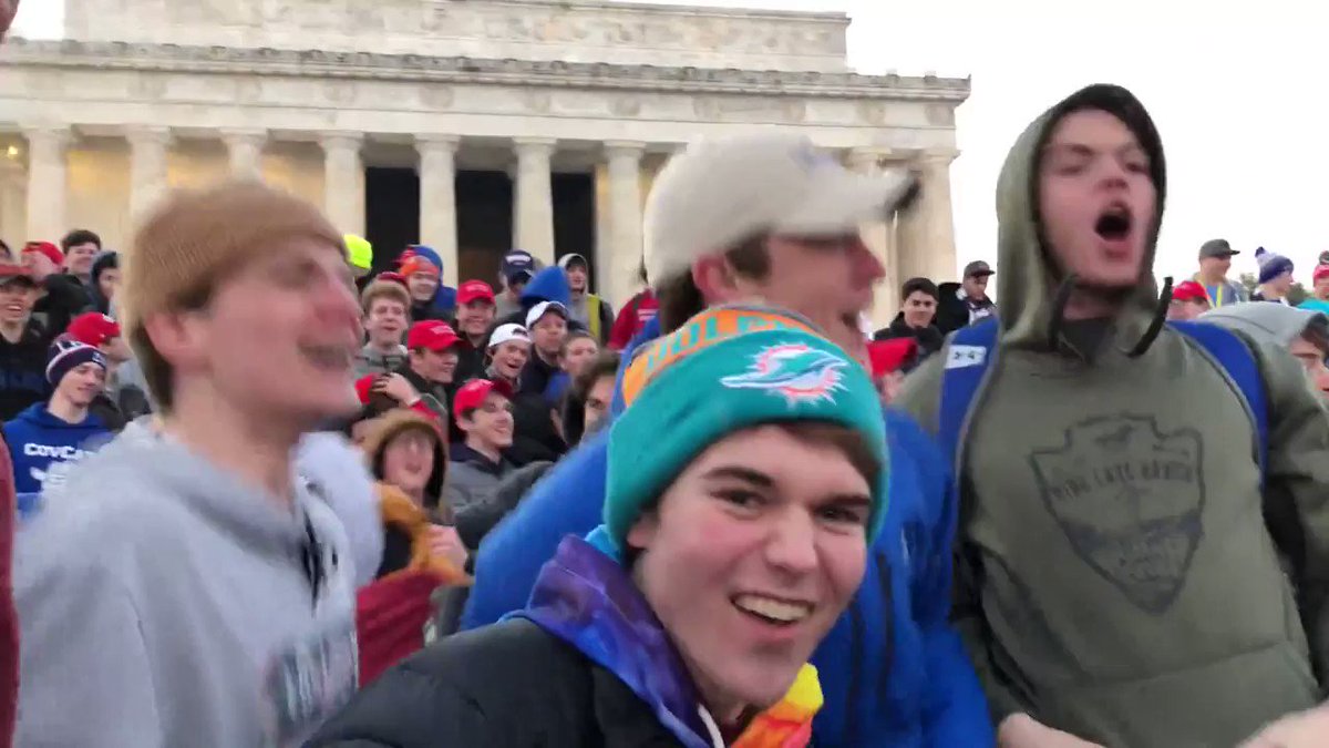 I see a brave Native American veteran being ridiculed by pompous white boys. Sadly, we live in a country that STILL defends and enables white supremacy.