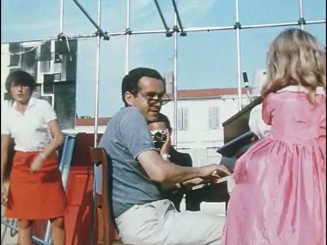 Michel Legrand with Agnès Varda, behind the scenes of THE YOUNG GIRLS OF ROCHEFORT, 1966.
