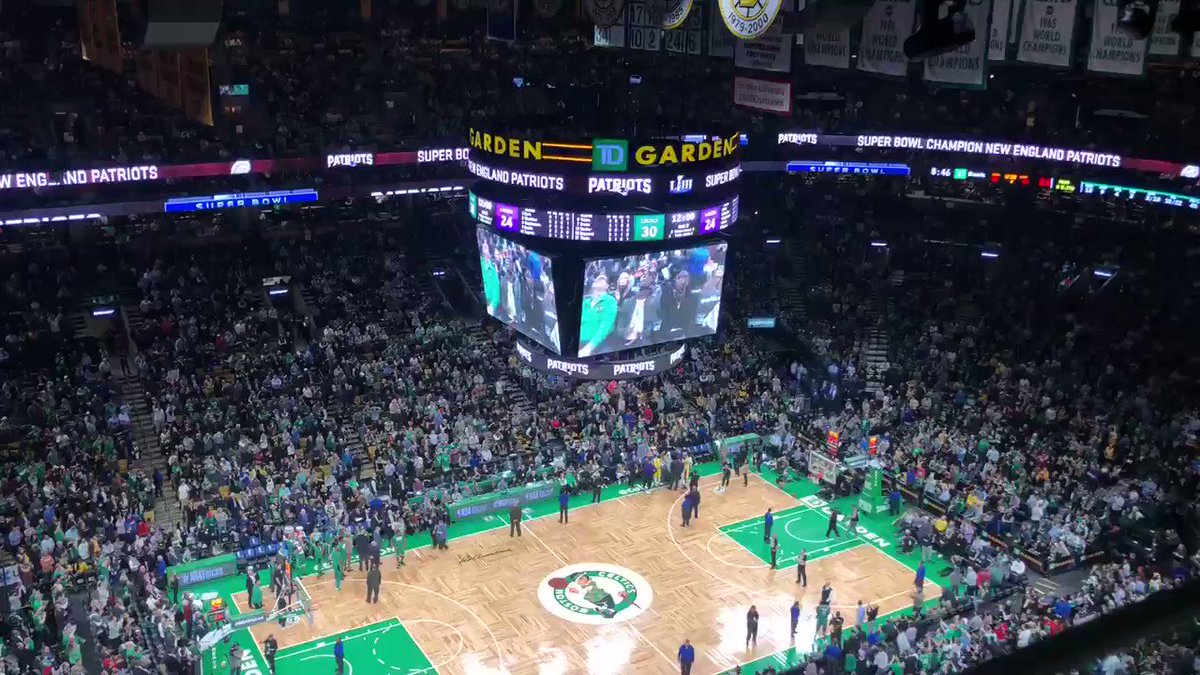 TD Garden just exploded. Here’s all the Patriots in attendance tonight, plus @stoolpresidente with a Goodell clown shirt: