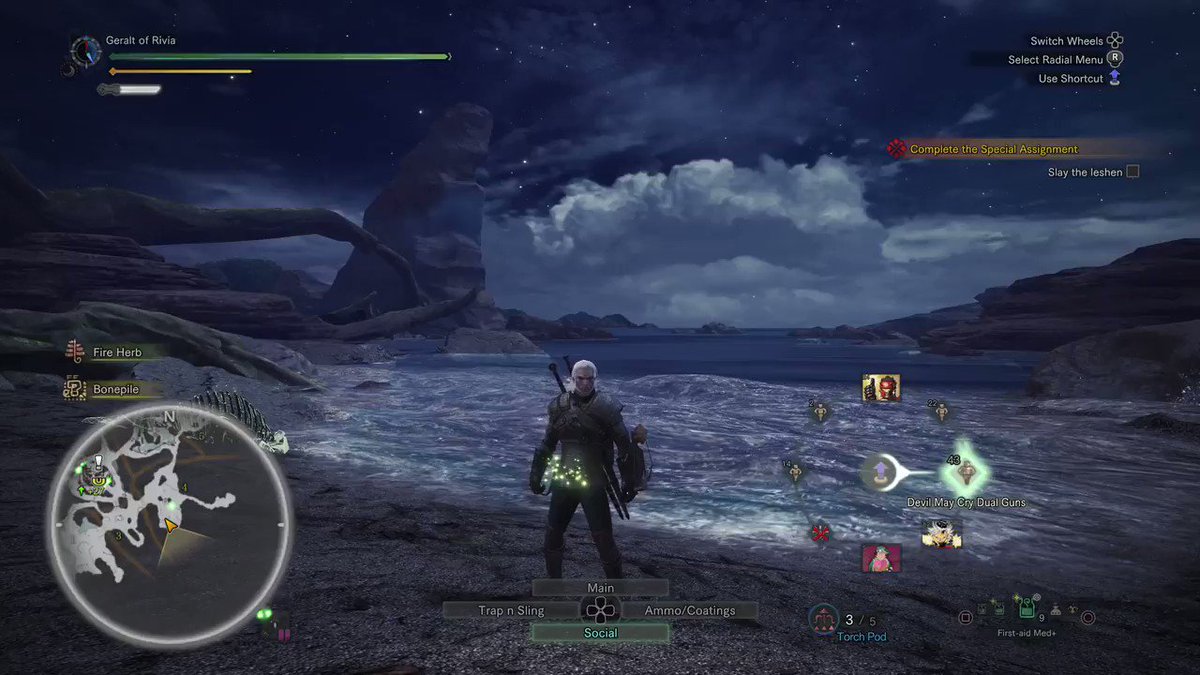 Геральт в Monster Hunter World — привычные квесты, танцы, пистолеты