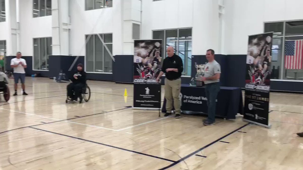 .@USArmy #veteran Ryan Major is taking home the mid pointer award at the #PVACodeOfHonor Quad Rugby Tournament. Go Ryan! @TheStJames_ #quadrugby #adaptivesports