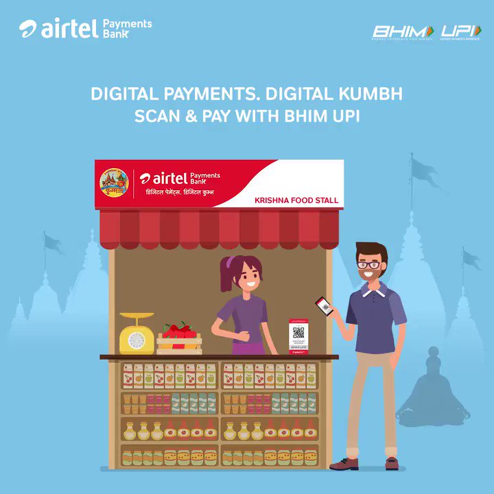 #AirtelPaymentsBank the official digital banking partner of Kumbh Mela 2019, brings to you a seamless & secure digital payments experience. For all your needs simply Scan & Pay using any #BHIMUPI enabled app at the Airtel Payments Bank powered merchants. @NPCI_BHIM @dilipasbe