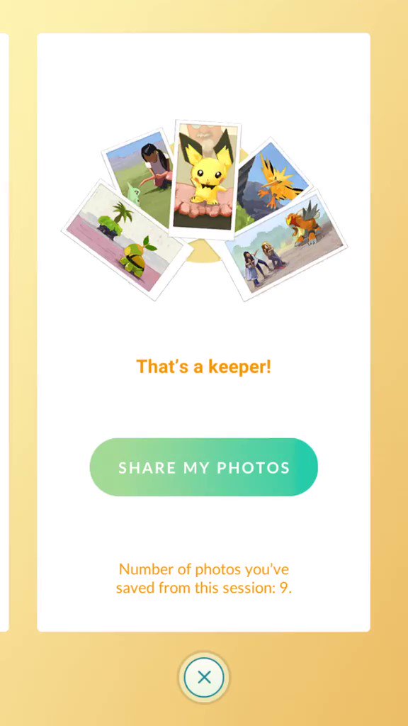 #GOsnapshot 📸 update:
GO Snapshot makes it easier to share AR photos that bring you joy and discard the ones that don’t! After reviewing your photos, you can now directly share your masterpieces on your social channels from Pokémon GO. (2/2)