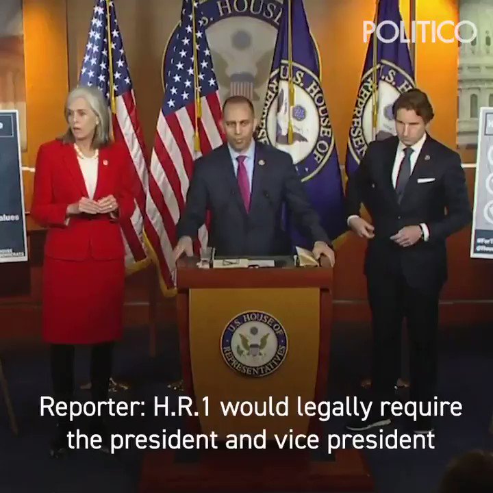Reporter: H.R.1 would legally require the president and vice president to release their tax returns. Should House Speaker Pelosi be required?
Rep. Jeffries: That's a question that I think you should direct to Speaker Pelosi https://politi.co/2X2JxOu
