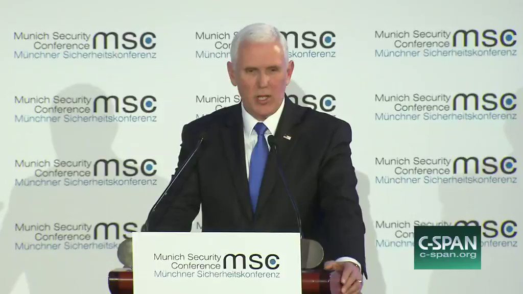 Addressing U.S. allies at the Munich Security Conference, Mike Pence is met with silence as he tells the audience: "I bring greetings from the 45th president of the United States of America, President Donald Trump."