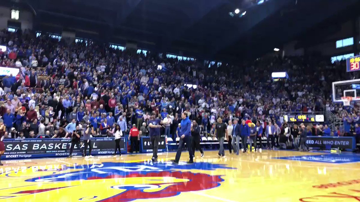 All of those #KUbball alums who came back were introduced at halftime. Svi might’ve gotten the loudest cheer. You be the judge.