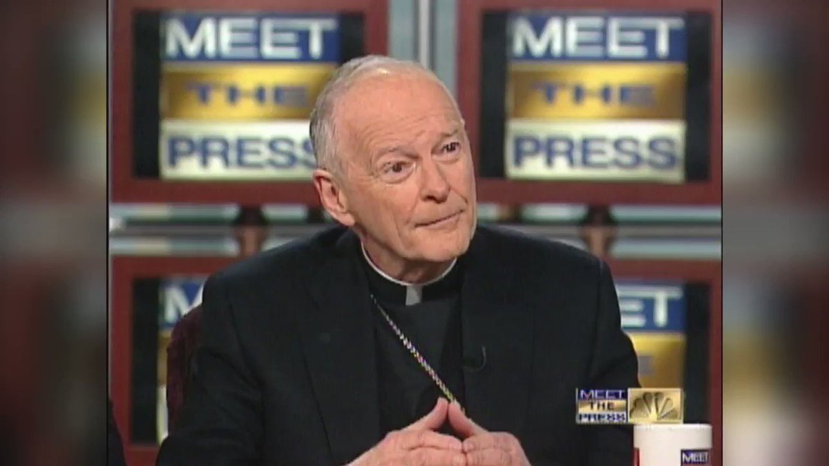 FLASHBACK: Theodore McCarrick was defrocked by the Vatican. In 2004, Tim Russert asked him if there was “a special place in hell” for abusive priests. #MTP
McCarrick: “There is certainly a special, terrible judgment on someone who would abuse the trust that a priest must have.”