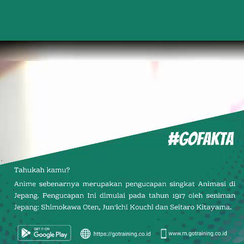 Tahukah kamu?
Pengucapan Anime dimulai pada tahun 1917 oleh seniman Jepang: Shimokawa Oten, Jun'ichi Kouchi dan Seitaro Kitayama.
Temukan fakta menarik lainnya di @Gotraining_coid
#AnimeAscension2019 #anime #Facts #Viral #Senin #Viralvideos #animaxmusix