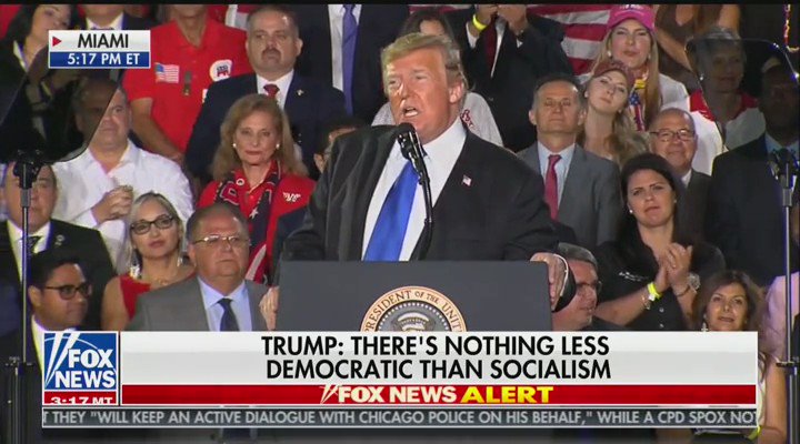 President Trump takes a shot at Ocasio-Cortez: "And to those who would try to impose socialism on the United States, we again deliver a very simple message: America will never be a socialist country."