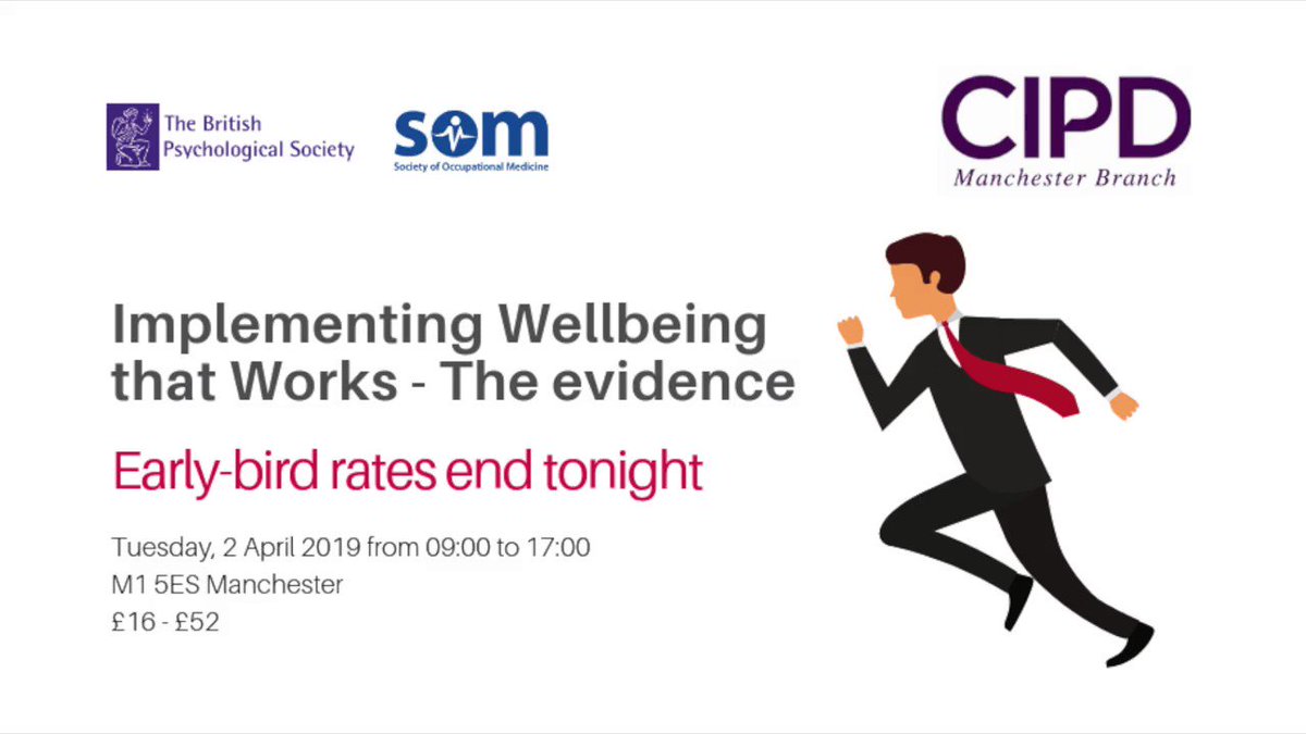 Have you booked for our #Wellbeing Conference in Manchester on 2 April with @BPSOfficial and @SOMNews Early-Bird rates end in a few hours. You'll find the booking link in our bio. #Manchester #conference #HR