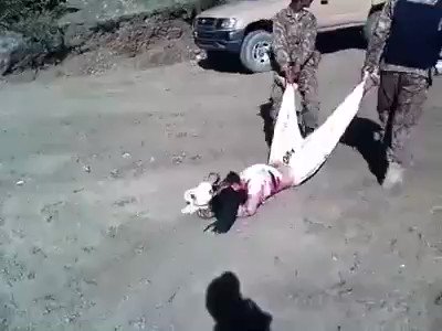 DISTURBING VIDEO: Pakistan Army soldiers committing war crimes; drag Baloch activists shot dead in cold blood. Video shows an Army officer drop kicking a blindfolded prisoner on his head. This is Pakistan. One day we'll get back at u and when we do, Dhaka will be pleasent memory.