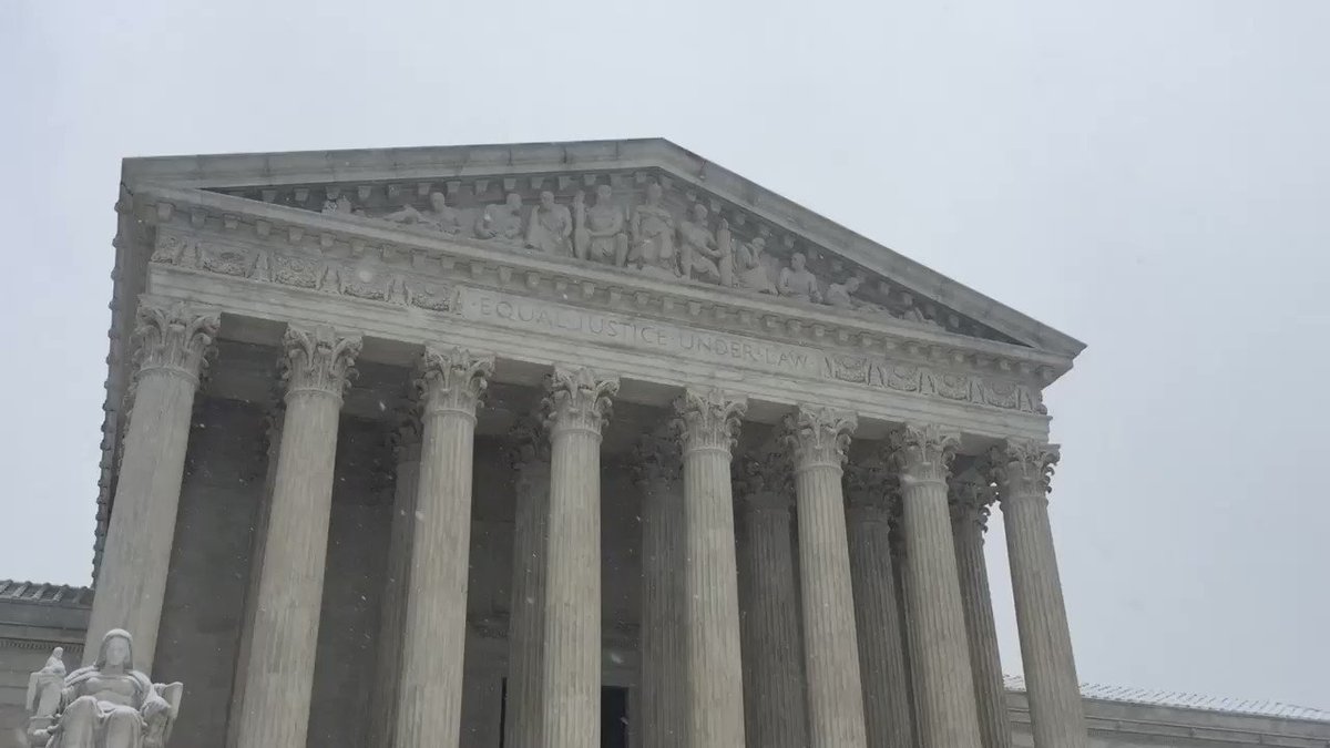 Federal govt is closed due to snow but not for #SCOTUS. They handed down two decisions & listening to oral argument for a case on bankruptcy & trademark licensing. Long line for the public wanting to go in and get a seat too.