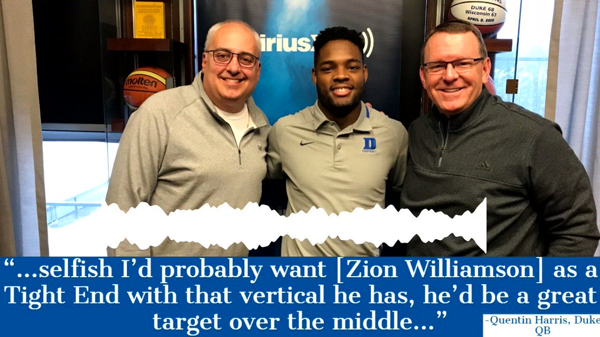 #Duke QB Quentin Harris (@qharris18) joined @MarkPacker & @WesDurham live in Coach K's office and Pack asked him a Zion Williamson hypothetical! #ACCCentral #WhereTheLocalsHang
SiriusXM ACC Radio Channel 371